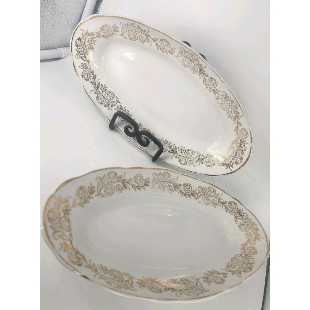 Korosten Zhytomyr USSR Ukranian 20k Floral Border Porcelain 10" Serving Dish Set